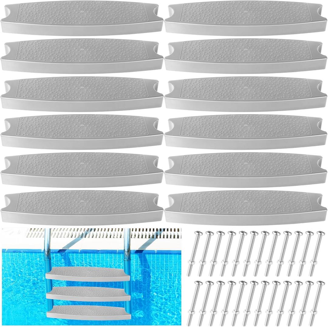 12 Pack 18'' Pool Ladder Steps Replacement Bulk, Universal Swimming Pool Ladder Steps for Large Scale Inground Above Ground Heavy Duty ABS Plastic with Stainless Steel Bolts(Gray)