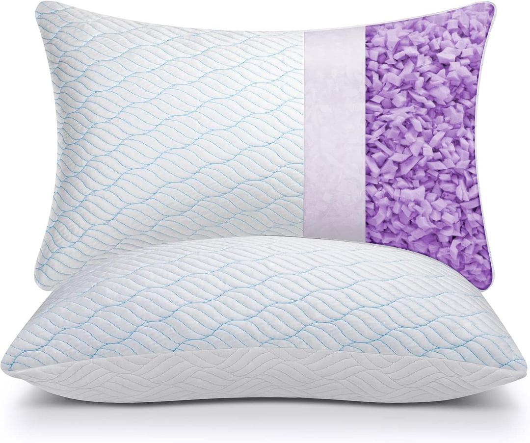 Cooling Pillows Queen Size Set of 2, Memory Foam Pillows with Zipper, Adjustable Firmness for Sleeping Cool Cold Pillow to Hot, Side, Back and Stomach Sleepers, 2 Pack, 20x30 (Queen (Pack of 2), Cooling Blue Cover)