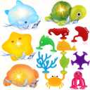 Baby Bath Toys for Kids Ages 1-3, No Hole Light Up Bath Toys for Babies 6-12 Months, Sensory Suction Cup Bath Toys for Toddlers 2-4, Ocean Animal Bathtub Pool Toys Gifts for 1 2 3 Year Old Boy Girl