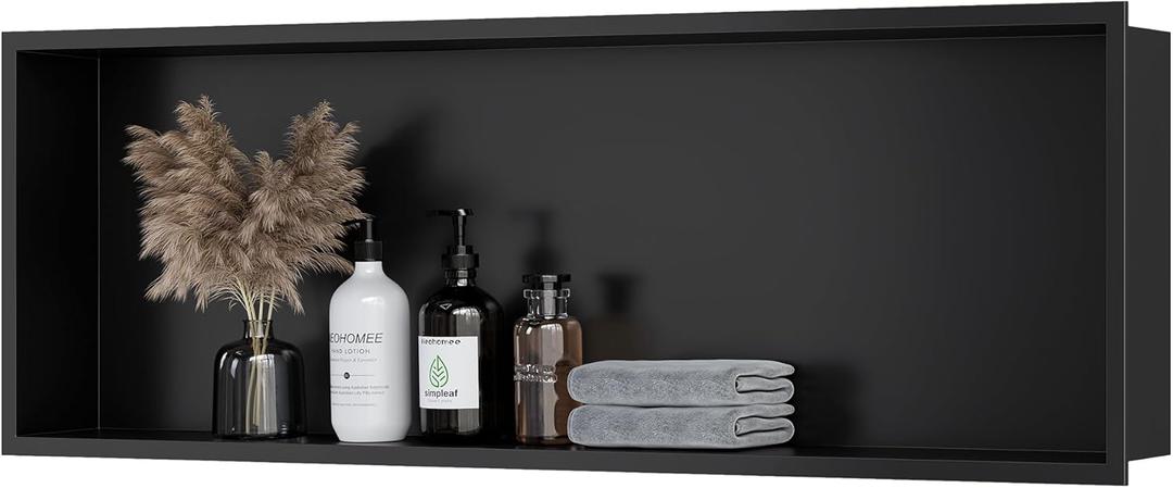 Neodrain Shower Niche, Insert Bathroom Storage Shower Shelf, Stainless Steel Recessed Wall Niche No Tiled Recessed Cabinet Waterproof for Shower Storage (Matte Black,36"x12")