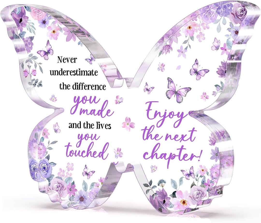 Farewell Gifts for Coworkers, 5x3.8x0.5 Inch Purple Butterfly Acrylic Plaque Decor, New Job Goodbye Going Away Leaving Retirement Graduation New Job Promotion We Will Miss You