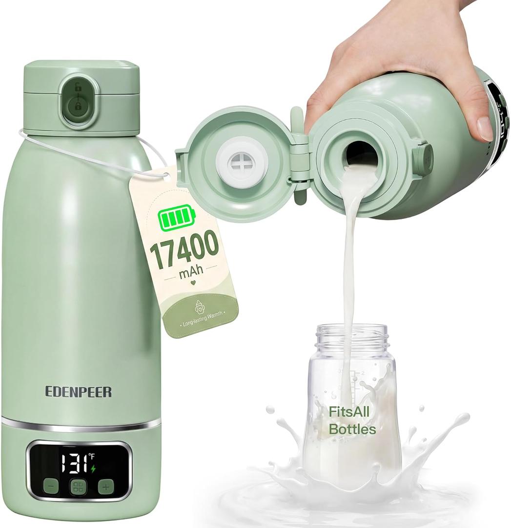 Portable Bottle Warmer on The Go, 17.6 OZ 120 W Fastest Heating, for Breast Milk & Water, 17400 mAh Battery, Precise Temperature Control, 48H Keep Warm, Rechargeable Baby Milk Warmer for Car & Outdoor