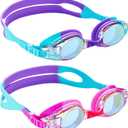 Aegend 2 Pack Kids Goggles, Swimming Goggles for Kids Age 4-16 Boys and Girls Youth, Anti-Fog Waterproof Anti-UV Pool Goggles (Pink Purple & Blue Purple)