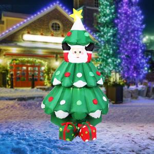 VIVOHOME 6FT Christmas Inflatable Outdoor Decoration, Christmas Tree Pop-Up Santa, Navidad Blow Up Yard Decor with Built-in LED Light for Lawn, Garden, Party