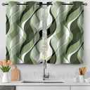 Sage Green Kitchen Curtains, Small Grey and Green Striped Blackout Curtains Short Cafe Tier Curtains for Dining Room RV Windows 26x36 Inch, 2 Panels