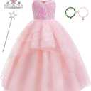keaiyouhuo Kids Pink Witch Costume for Girls Pink Princess Sequins Tulle Dress Halloween Cosplay Outfits with 140