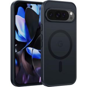 FNTCASE for Google Pixel 9 Case: Google Pixel 9 Pro Magnetic Matte Shockproof Rugged Translucent Phone Cover - Military Grade Drop Proof Sturdy Hard Slim Protective Cases (Black/6.3 Inch)