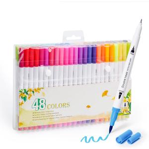 48 Colors Markers for Adult Coloring Books No Bleeding - Dual Tip Water Based Art Coloring Markers Set for Drawing, Painting, Fine Tip and Brush Tip Brush Pens for Artists(White Barrel)