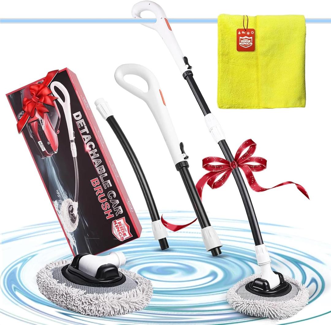 Car Wash Brush, Car Duster Exterior with Ergonomic 15Curved Extension Pole Handle, Car Window Cleaner Scratch Free,Car Cleaning Supplies for RV Truck Boat - White