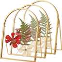 Vicenpal 3 Pcs 5 x 7 Inch Double Glass Frame for Handmade Pressed Flowers Vintage Metal Gold Floating Picture Frames Minimal Vertical Arched Photo Stand for DIY Desk Tabletop Display(Gold)