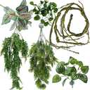 Reptile Plant for Bearded Dragon Tank Accessories, Terrarium Plant Artificial Decor for Snake Cage, Fake Plant for Leopard Gecko Habitat, Lizard Chameleon Ball Pythons (Group E)