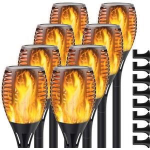 Upgraded Solar Flame Lights Outdoor, 3 Options Solar Torch, Waterproof Landscape Decoration Dancing Flame Post for Garden Pathway Yard - Auto On/Off Dusk to Dawn, 8 Pack
