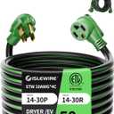 30-Amp 4-Prong Dryer EV Extension Cord, 50 Feet, NEMA 14-30P to 14-30R, 125V/250V Heavy Duty STW 10AWG/4, Use for Tesla Model 3/Y/X/S, Level 2 EV Charging & Dryer Power Extension, ETL Listed