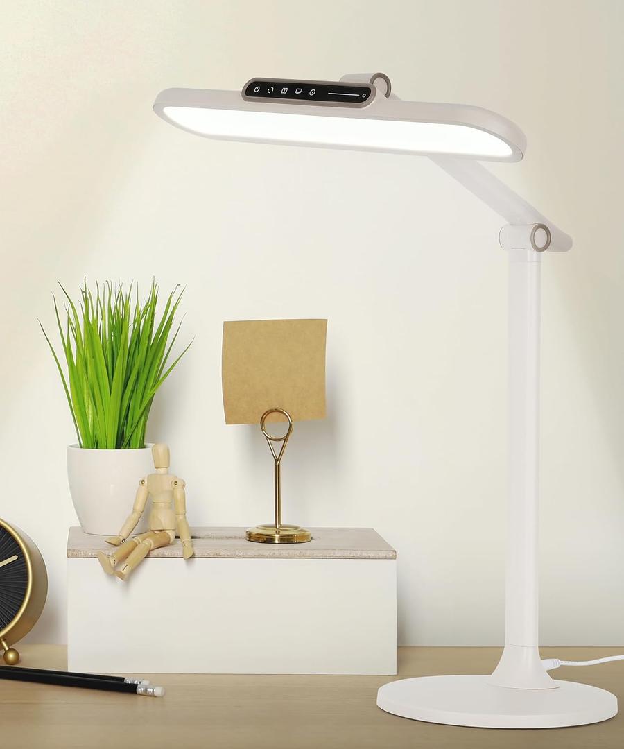 Faithorse Full Spectrum Desk Lamp, 5 Brightness and 3 Color Modes Kids Study Lamp, 900LM and 12W Task Lamp, Touch Control & Timer Function for Office Home (Grey)