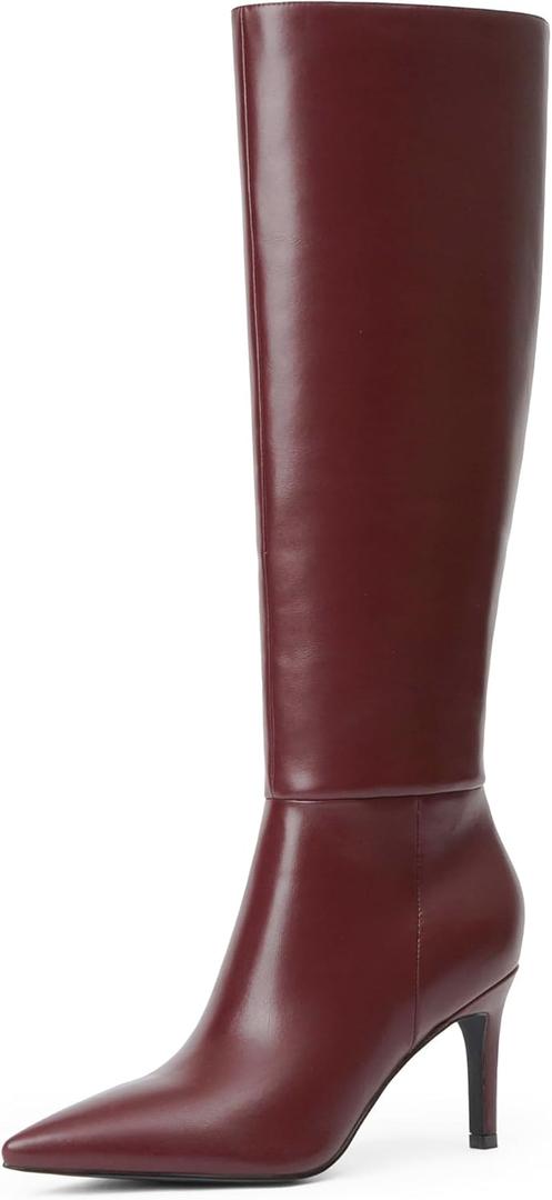 Knee High Boots Women Pointed Toe Tall Boots 3 In Stiletto High Heel Long Boots Side Zipper Dress Knee High Boots (8, Burgundy)