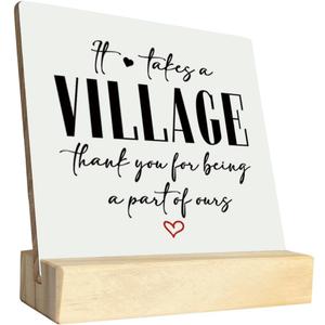 Thank You Wood Plaque Gift, It Takes A Village Thank You for Being A Part of Ours, Plaque with Wooden Stand, Meaningful Wood Sign Plaque Gift, Child Care Worker Gift B1
