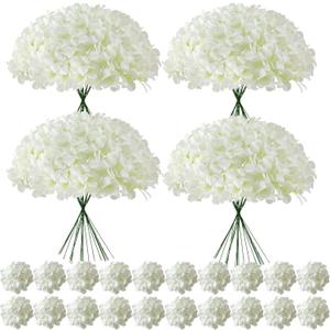 100 Pcs Faux White Hydrangea Artificial Flowers Bulk, Fake Silk Hydrangea Flowers Heads with Stems for Wedding Decorations Garden Party Baby Shower Porch Home Decor Table Centerpieces, White