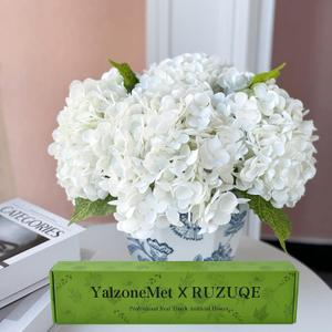 YalzoneMet RUZUQE 3 Pcs 21 inches White Artificial Hydrangea Flower Natural Lifelike Real Touch Faux Large Royal Hydrangea Flower for Home Party Outdoor Wedding Gifts Christmas Table Decoration