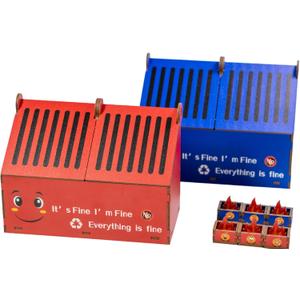 Flame-Shaped Pencil Holder (Includes 3 Flame-Themed Mini Figurines) Fun Office Desk Decor Accessory Gift for Teachers and Children (Green and light blue)