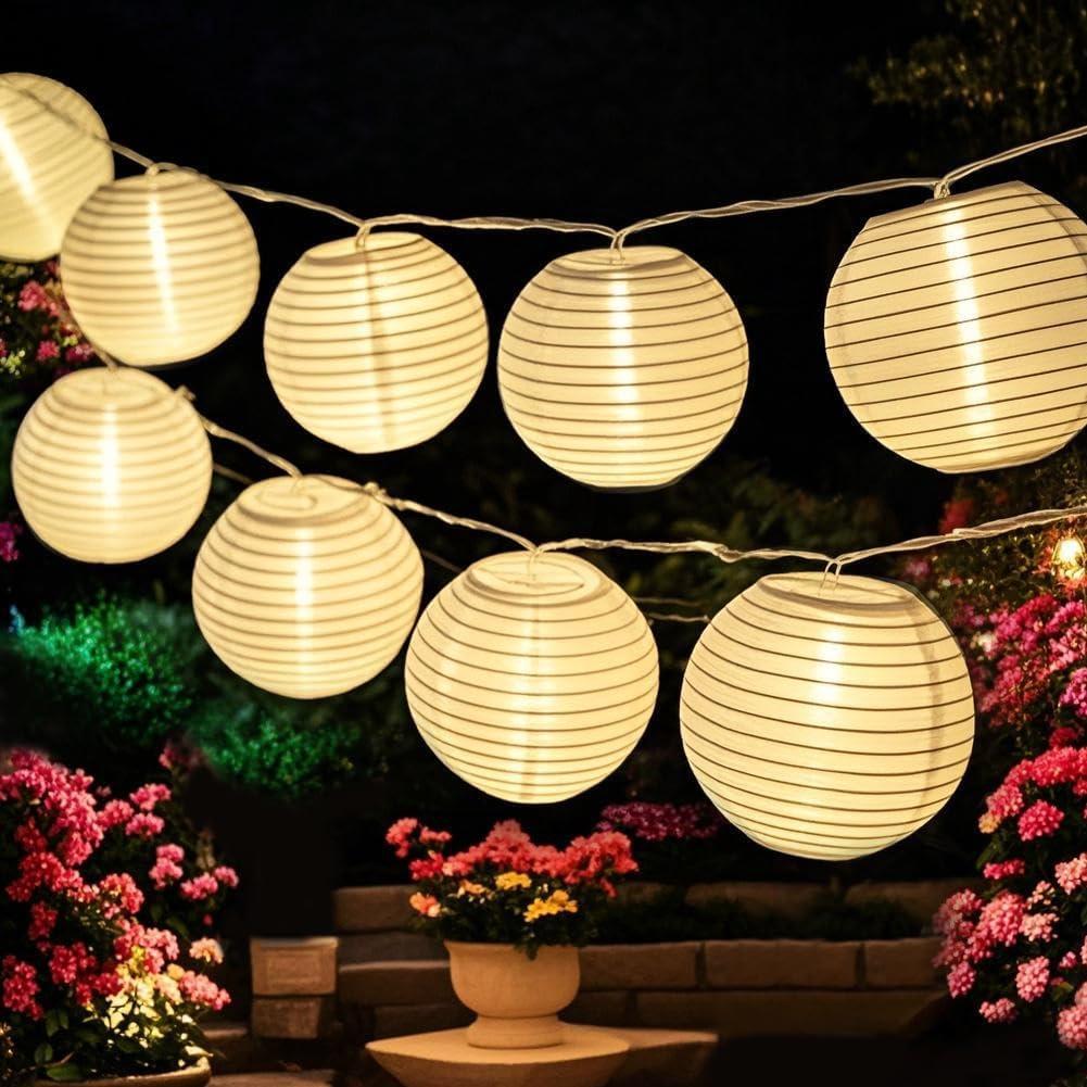20' Long 30 LED Lanterns String Lights Battery Powered - Indoor Outdoor 3" White Silk-Like Cloth Round LED Lanterns String Decoration - Mini Ball Lights for Yard Bedroom Wedding Dcor