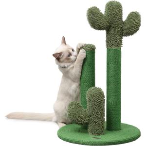 CTR1009A Marfa 25.25" Modern Jute Triple-Cactus Cat Scratching Post with Fuzzy Toy, Green