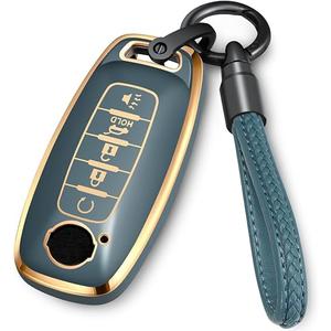 Lcyam Key Fob Cover Remote Case with Keychain Strap, Compatible with Nissan 2023 2024 Rouge Pathfinder Versa 5 Button Smart Car Key, Blue-Gray
