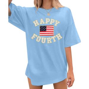4th of July Shirts Women American Flag Shirts Oversized America 1776 Shirt Casual Patriotic Short Sleeve Tops