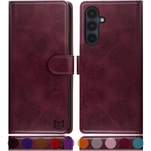 SUANPOT Compatible with Samsung Galaxy A16 5G Wallet case with RFID Blocking Credit Card Holder,Flip Book PU Leather Protective Cover Women Men for Samsung A16 Phone case Wine Red