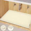 Under Sink Mat for Kitchen Silicone Waterproof Under Sink Liner, Flexible Sink Cabinet Organizer Tray with Drain Hole, Hold up to 3.3 Gallons Liquid, Easy to Clean (Beige, 34X22)