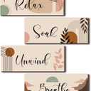 Yulejo 4 Pcs Boho Bathroom Wall Decor Bathroom Wall Arts Relax Soak Unwind Breathe Wooden Sign Rustic Farmhouse Paintings for Home Washroom