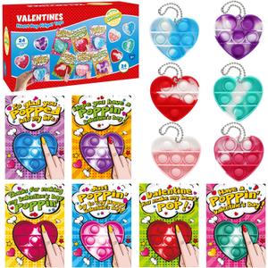 Valentine Day Gifts for Kids, 24 Pack Pop Fidget Heart-Shaped Mini Push Bubble Sensory it Fingertip Keychain Fidget Toys Decompression Valentines Classroom Party Favors Exchange Gifts for Kids