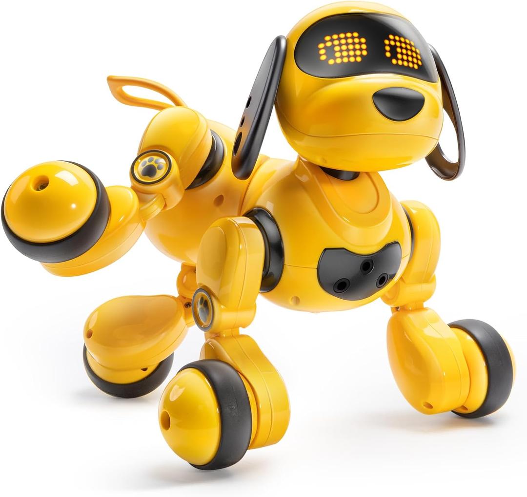 Ruko 18011 Smart Robot Dog Toy for Kids, Interactive Puppy with Remote & Gesture Control, Programmable LED Face Expressions, for Boys & Girls Ages 3 4 5 6 7 8, Yellow