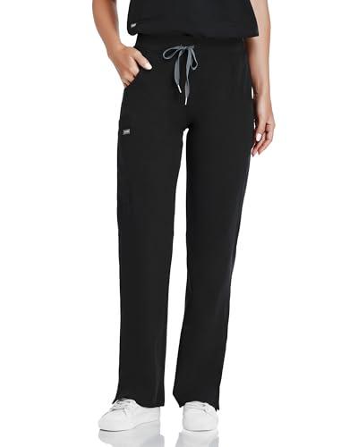 COMENII Scrubs for Women, Knit Yoga Waistband Straight Leg Cargo Pants, Classic Fit Womens Scrubs Pants-P-Black XXS