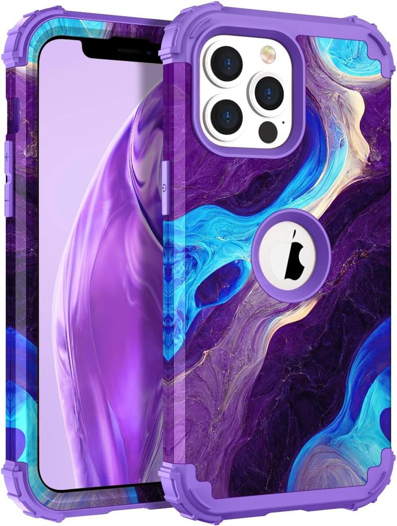 Hocase Heavy Duty Case for iPhone 13 Pro 6.1"", Blue Purple Marble | Shockproof Protection Soft Silicone Rubber+Hard Plastic Bumpers Hybrid Protective Case for Women & Girls