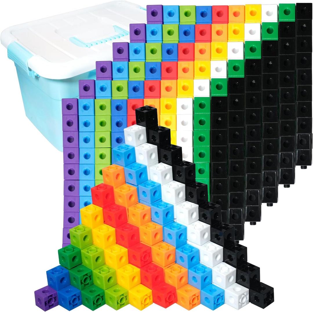 701 Pcs Math Learning Linking Cube with Storage Container Counting Cubes Plastic Colorful Counting Blocks Math Manipulatives Classroom Learning Supplies for Home School Educational(Blue)