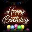 Happy Birthday Neon Sign for Party, Super Large Size 22.8x7.9Inch Birthday Neon Letter Signs for Wall Room Backdrop Decoration (warm white 12V)