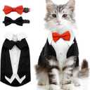 DENTRUN Tuxedo Suit with Two Bow Tie, Stylish Cat Shirt Formal Outfit, Hairless Cat Fashion Apparel Fancy Clothes, Kitten Formal Attire Wedding Onesie Costume (Small, Black)