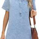 Women's Denim Dress for Women Cute Blue Babydoll Denim Shirt Dress Denim Dress with Pockets, Large