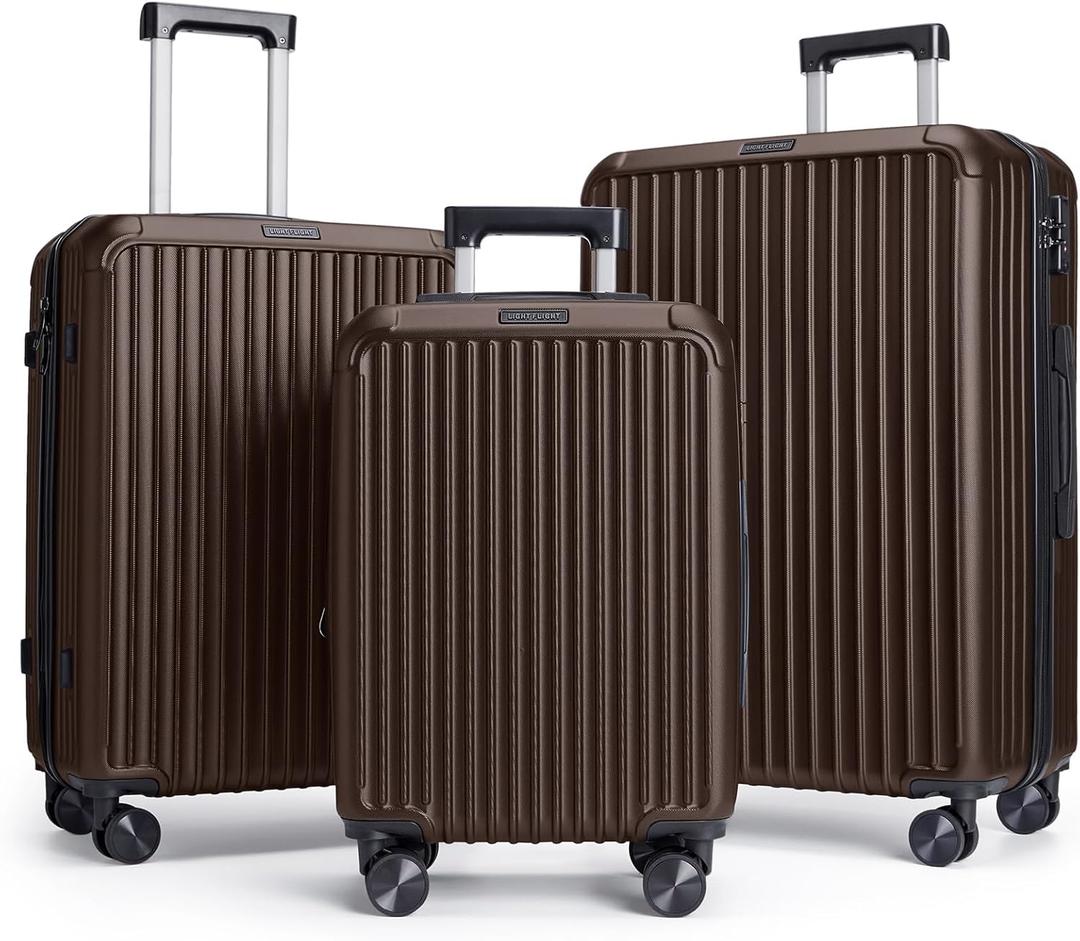 LIGHT FLIGHT 3 Piece Luggage Sets With Spinner Wheels Hardshell TSA Lock | Durability, Spinner Wheels, Hardside Lightweight, TSA Lock, Durable, PC+ABS, Mobility