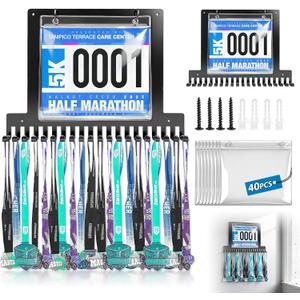 Race bib and Medal Display Holds up to 50 Medals, 40 Race BibsMedal Hanger and Bib Marathon Medal Display Stand Provides Luxurious Gifts for Runners and Athletes