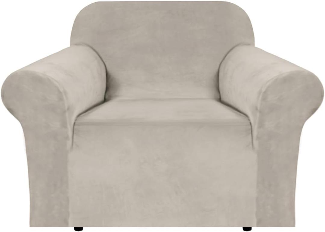 H.VERSAILTEX Stretch Velvet Armchair Cover Couch Covers 1 Cushion Chair Slipcover for Living Room Furniture Cover Crafted from Thick Comfy Rich Velour (Chair 31"-49", French Oak)