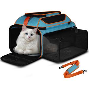 Petskd Top-Expandable Pet Carrier 19x13x9 Inches Southwest Allegiant Airlines Approved, Soft-Sided Carrier for Small Dog Under 12 lbs and Large Cat Under 15 lbs (Blue)