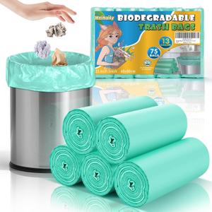 Garbage Bags 13 Gallon Tall Kitchen - Clear Green Biodegradable Large Trash Bags Unscented Leak-Proof Wastebasket Can Liners for Office Bedroom Toilet or Outdoor Heihaily Bulk 75 Count