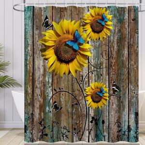 BESBESME Boho Mid Century Shower Curtain Set, Waterproof Fabric for Bathtub Bathroom Decor Modern Machine Washable Weighted Hem Shower Curtain, Sun Flower Polyester Shower Curtain, Taupe, 72"x78"