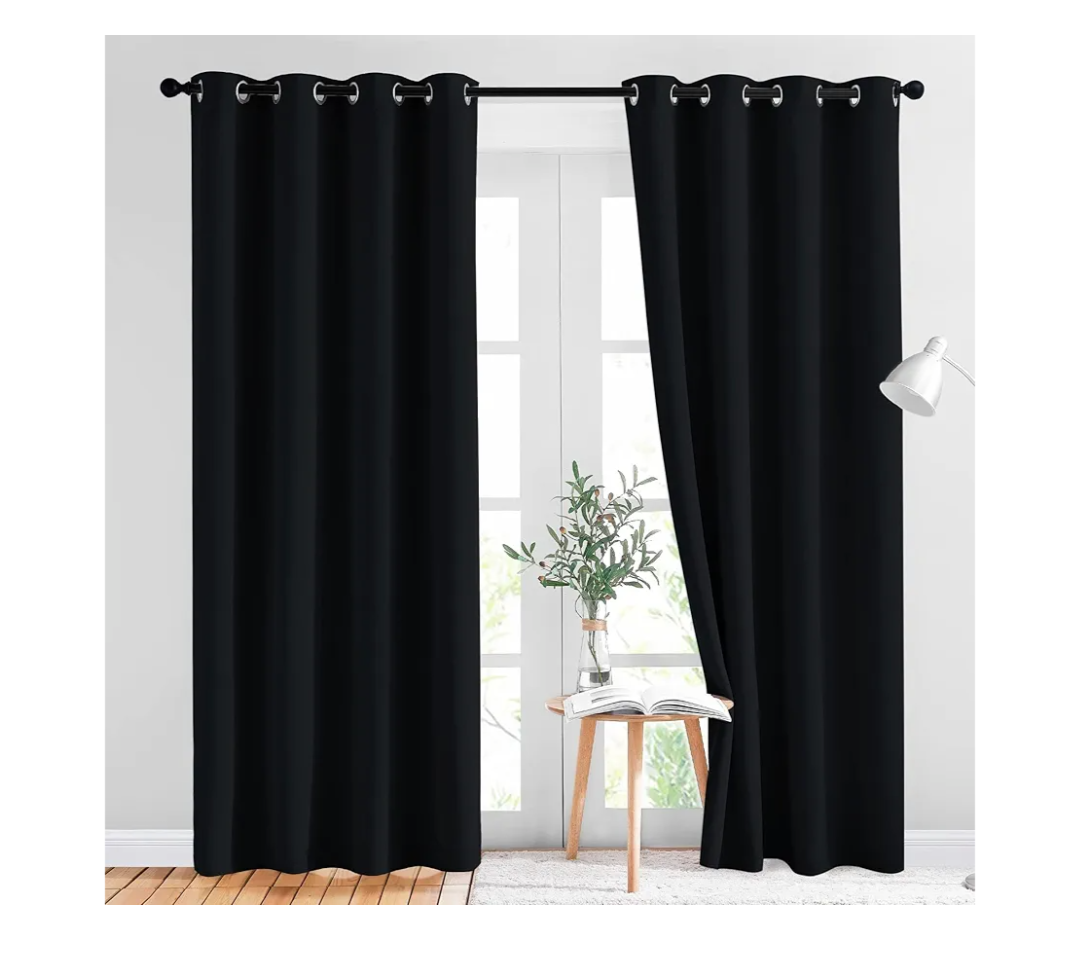 NICETOWN Black Out Curtains for Bedroom 84 inches Long - Light Reducing Thermal Insulated Solid Grommet Curtains/Panels/Drapes for Living Room (Set of 2, W52 x L84)