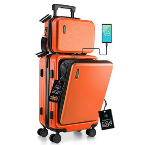 STORAGEBUD 22 Inch Carry On Luggage 22x14x9 Airline Approved, Carry On Suitcase with Wheels, Hard-shell Carry-on Luggage, Orange Small Suitcase, Hardside Luggage Carry On with Cosmetic Carry On Bag