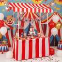 Colingmill Carnival Tablet Tent Kit Circus Party Decoration Include Tabletop Hut, Tent Canopy, Stripe Table Skirts, Tablecloth for Carnival Party Supplies Decorations(Red and White), 55 X 53 X 23 Inches