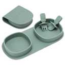 Silicone Foldable Novelty Dinner Plates, Baby Plates Travel Essential with Forks and Spoons, Microwave & Dishwasher Safe, Sage