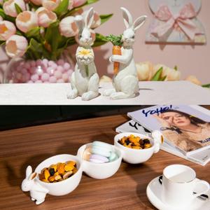 Newman House Studio Easter Decorations Bunny Decor Spring Figurines Decorative Bunny Ceramic Candy Dish Bowl Home Decor Candy Dish/Nut Dish