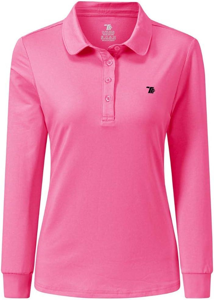 AIRIKE Golf Polo Shirts for Women Long Sleeve Colourful Quick-Dry Workwear & Activewear-Women's Athletic Apparel (Small, Rose)